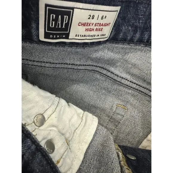 Gap Cheeky Straight High Rise Jeans Button Fly 28 6 R Dark Indigo V2 Blue Denim - Picture 6 of 11